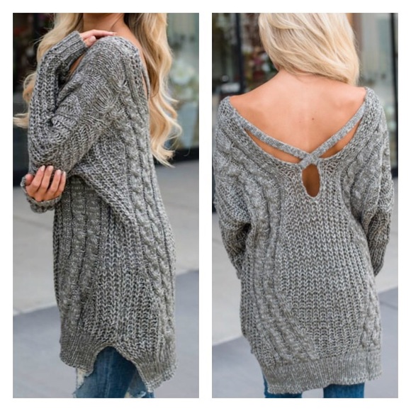 Last 1! Grey Cable Knit Sweater - Picture 2 of 2